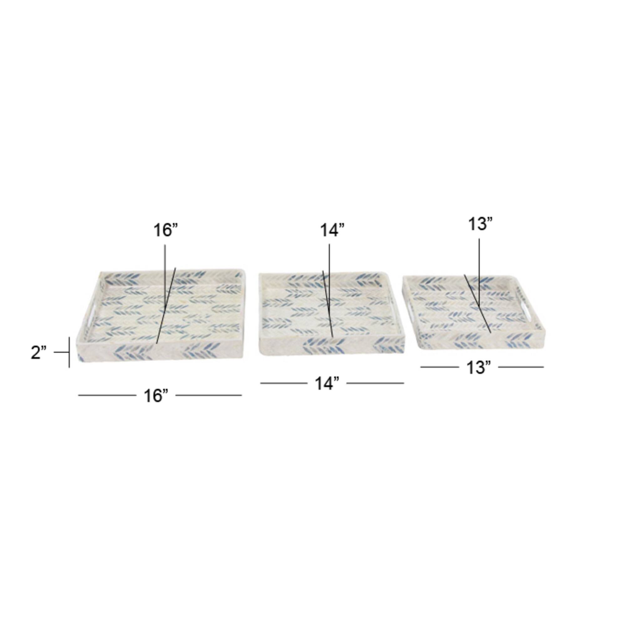 White Enamel Wood Coastal Tray Set